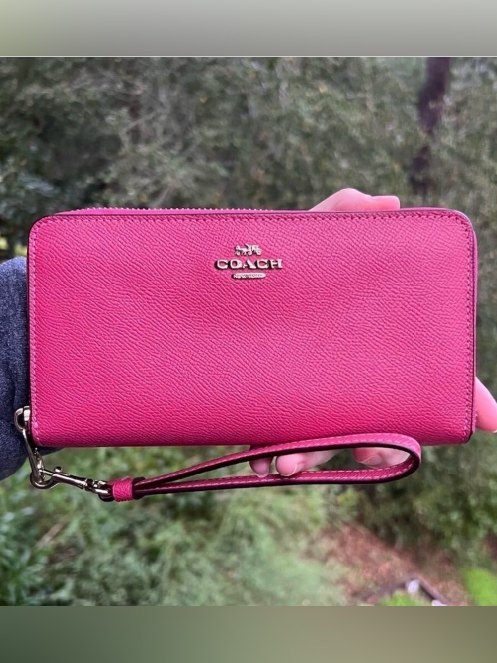 COACH Long Zip-Around Wallet Wristlet Pink Crossgrain Leather w Gold
